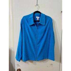 Parisian Works Womens Vintage 2X Sky/Teal Soft Faux Suede Zip Jacket Suit Coat